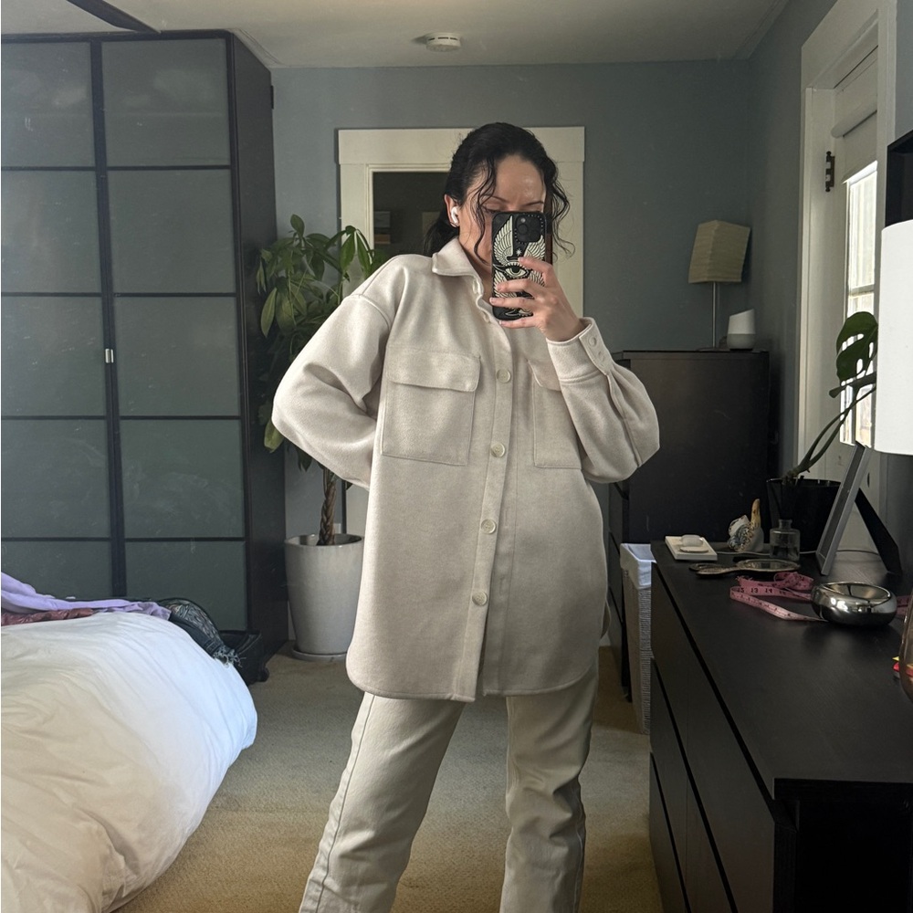 Off White Wool Shirt Jacket